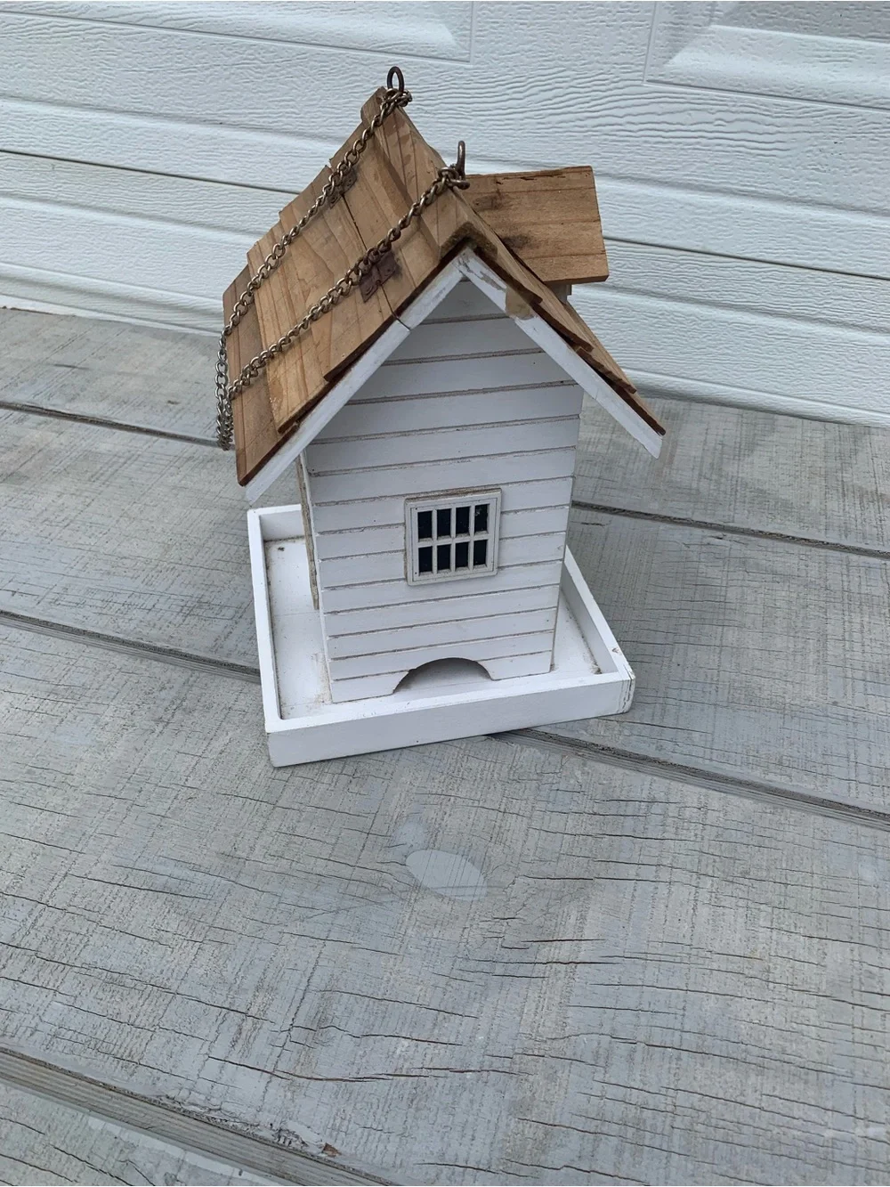 Home Bazaar Handcrafted Feeder Bird House-White Country Cottage Workshop/Garden